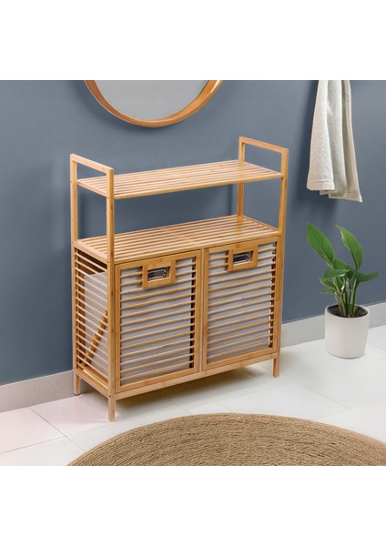 Bambu 2'li Kirli Sepetli 2 Raflı Çok Amaçlı Banyo Düzenleyici Çamaşır Sepeti DB-0040 fiyatları