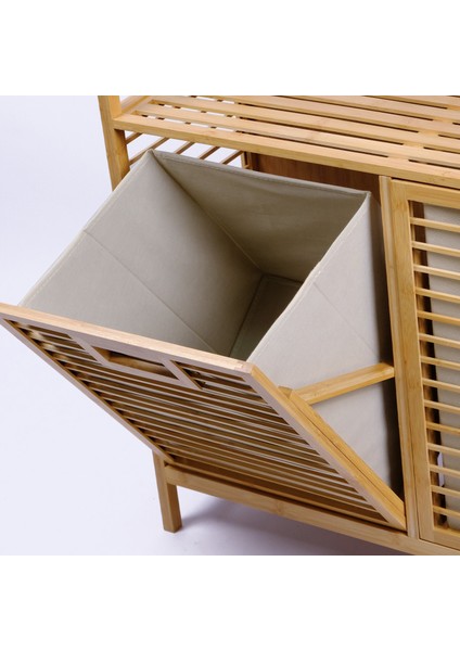 Bambu 2'li Kirli Sepetli 2 Raflı Çok Amaçlı Banyo Düzenleyici Çamaşır Sepeti DB-0040 indirimleri