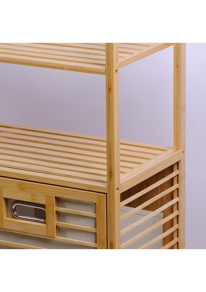 Bambu 2'li Kirli Sepetli 2 Raflı Çok Amaçlı Banyo Düzenleyici Çamaşır Sepeti DB-0040