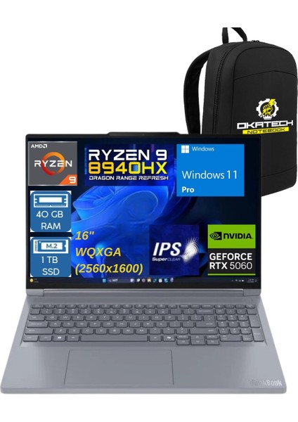 nb Thınkbook 16 21U00014TX Ryzen 9 8940HX 40GB 1tb 8gb Rtx 5060 16 W11P Dizüstübilgisayar