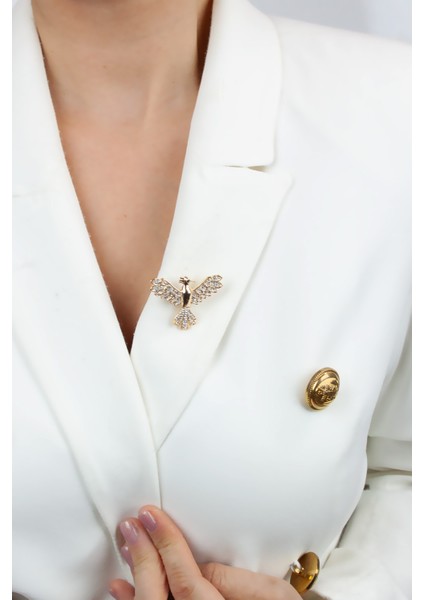 Ankakuş Figür Zirkon Taşlı Yaka Iğnesi