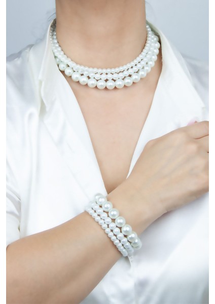 Üç Sıralı Cam Inci Kolye Bileklik Set fiyatları