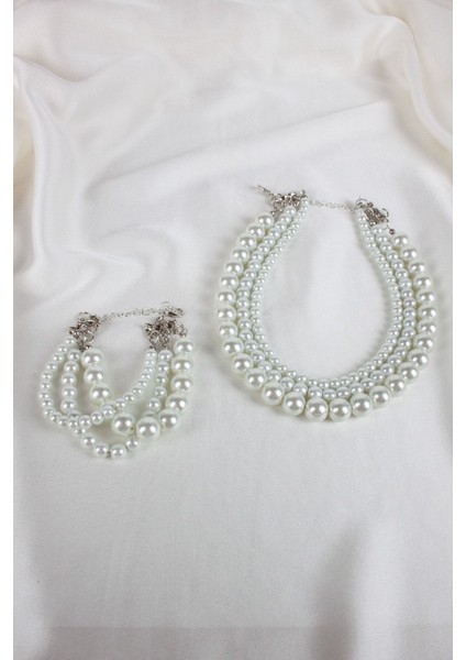 Üç Sıralı Cam Inci Kolye Bileklik Set indirimleri