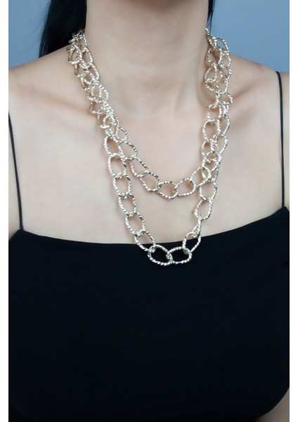 Çift Sıralı Işıltılı Zincir Kolye