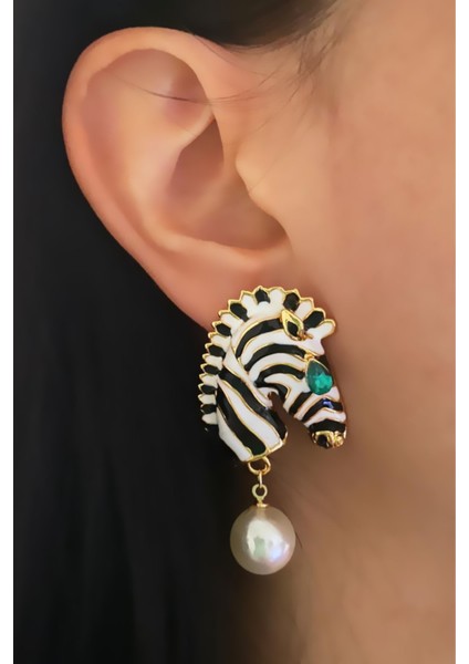 Inci Sallantılı Özel Tasarım Zebra Küpe