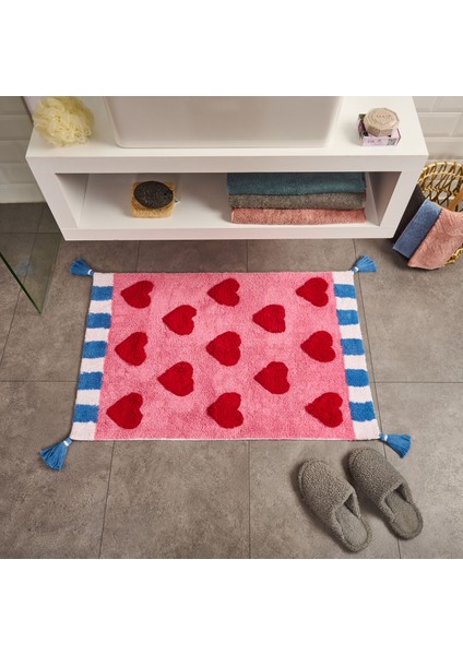Soft Tufting Heart Banyo Paspası - Hardal / Ekru - 60X90 cm