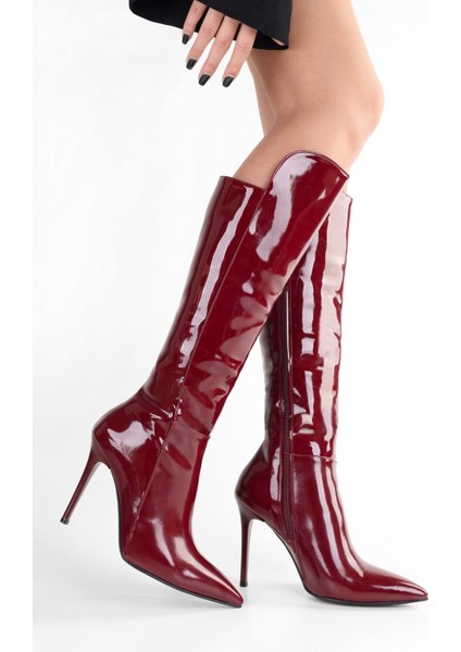 Kadın Gloss Bordo Rugan Çizme