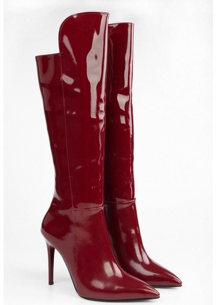 Kadın Gloss Bordo Rugan Çizme modelleri