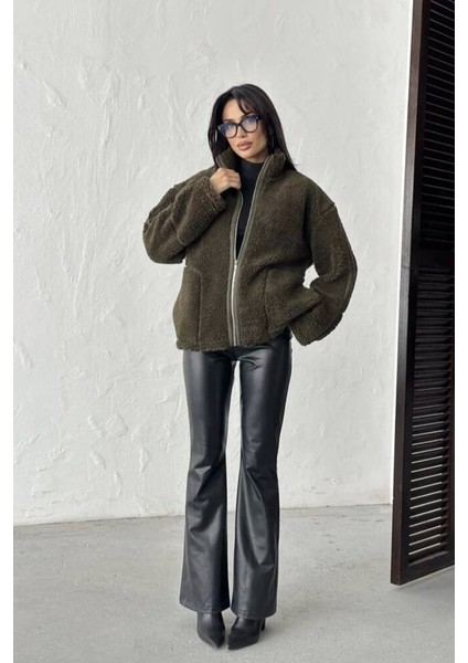 Pelüş Oversize Dik Yakalı Spor Ceket