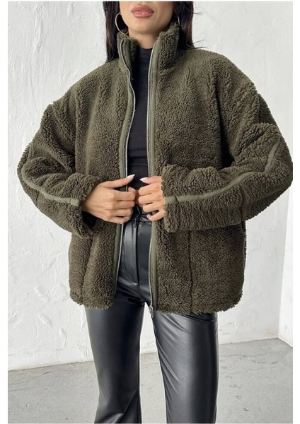 Pelüş Oversize Dik Yakalı Spor Ceket modelleri