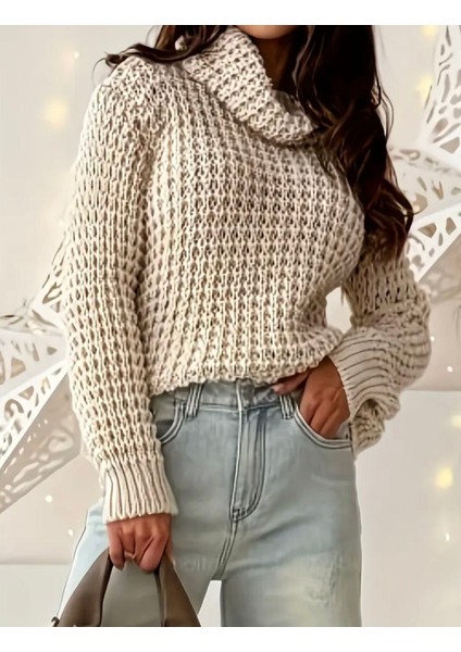 Salaş Dokulu Boğazlı Triko Kazak - Bej fiyatları