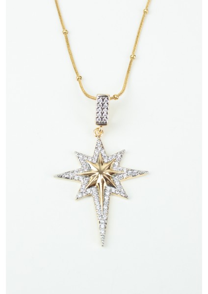 Zirkon Taşlı Kutup Yıldızı Uçlu Çelik Kolye indirimleri