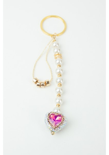 Kristal Taşlı Kalp Figür Anahtarlık Çanta Süsü