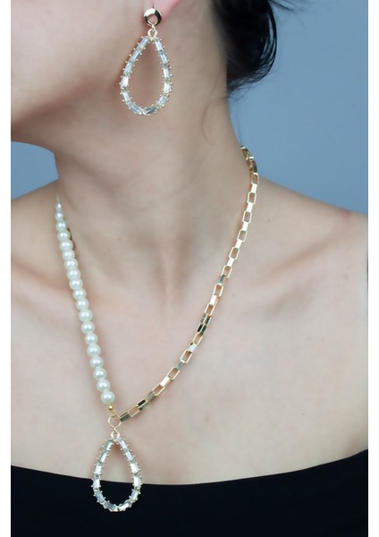 Baget Taşlı Kolye Küpe Set