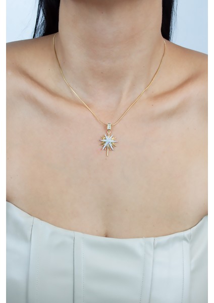 Zirkon Taşlı Kutup Yıldızı Figürlü Çelik Kolye