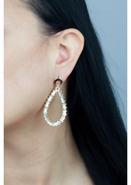 Baget Taşlı Oval Gold Küpe