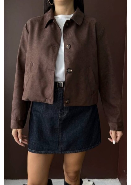 Yakalı Model Suni Süet Astarlı Kısa Cep Detaylı Ceket