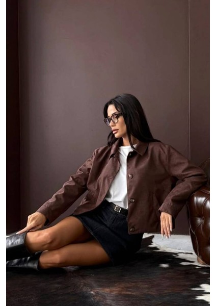 Yakalı Model Suni Süet Astarlı Kısa Cep Detaylı Ceket modelleri