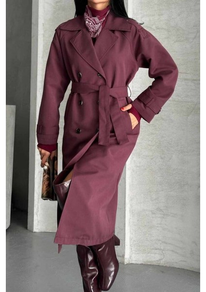 Trençkot Uzun Boy Kuşaklı ve Astarlı Premıum Kalite