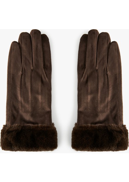 Suni Kürk Detaylı Süet Görünümlü Eldiven