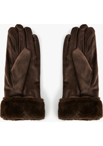 Suni Kürk Detaylı Süet Görünümlü Eldiven fiyatları