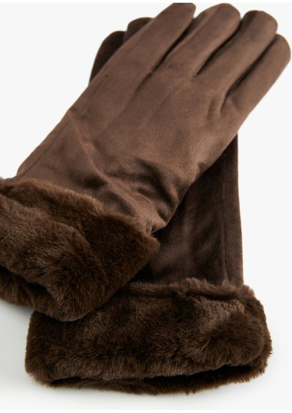 Suni Kürk Detaylı Süet Görünümlü Eldiven modelleri