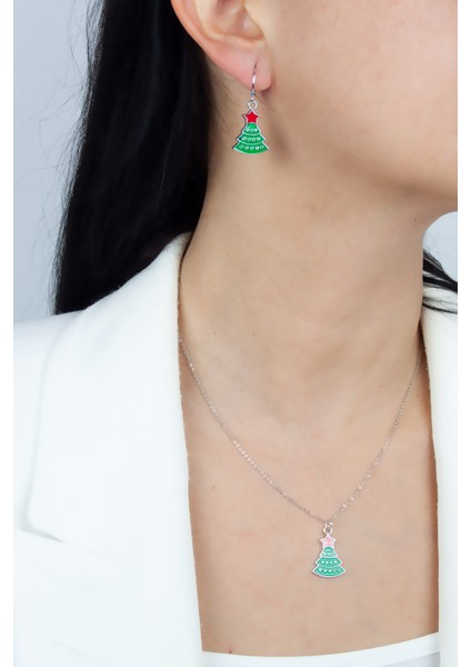 Çam Ağacı Yılbaşı Temalı Kolye Küpe Set