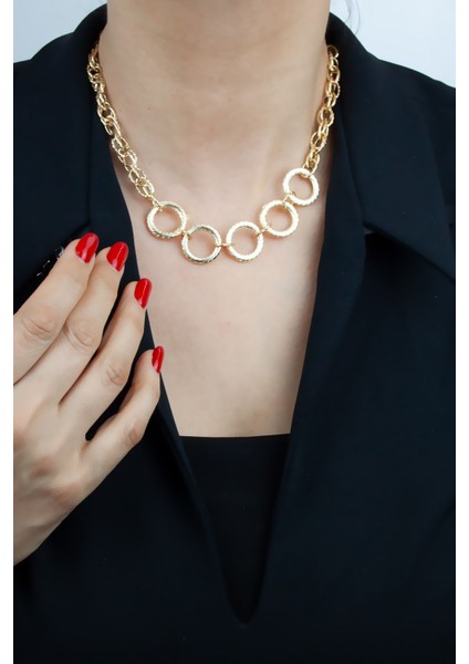 Halka Detaylı Altın Kaplama Zincir Kolye