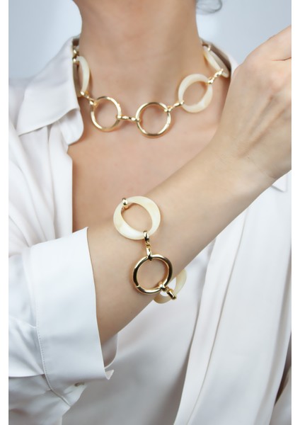 Kemik Görünümlü Büyük Halka Kolye Bileklik Set