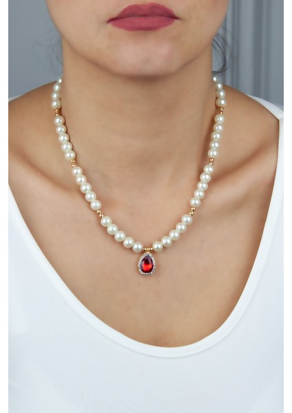 Kristal Uçlu Cam Inci Kolye