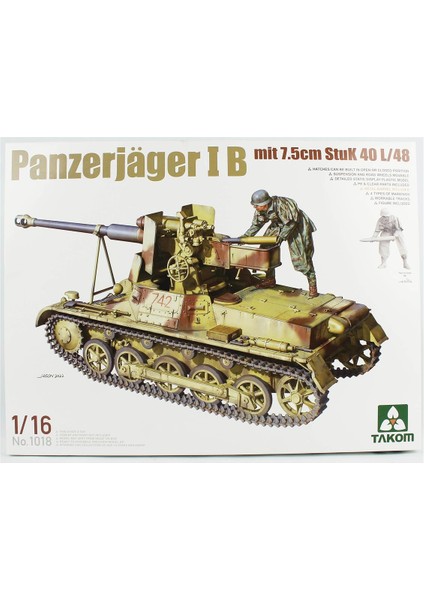 1018 1/16 Ölçek, Alman Tank Avcısı ve 7.5cm Stuk 40 L/48 Topu, Plastik Model Kiti