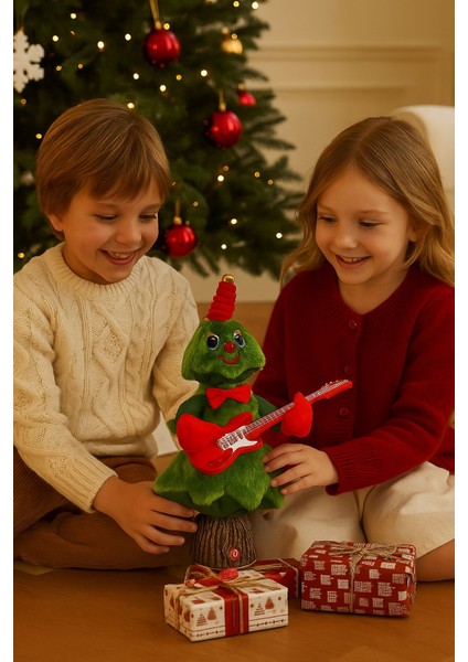 Müzikli Dans Eden Noel Ağacı & Şarkı Söyleyen Yılbaşı Süsü, Hareketli ve USB Şarjlı Dekoratif Oyuncak