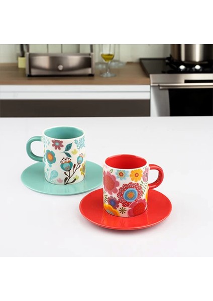 EKS03 Renkli Porselen Kahve Seti 2'li