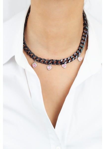 Kalp Charmlı Siyah Kolye