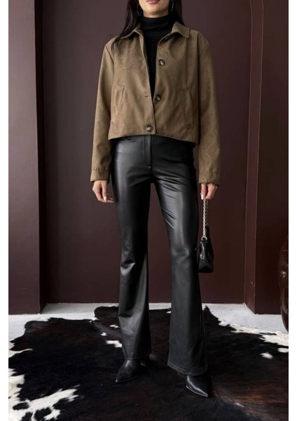 Yakalı Model Suni Süet Astarlı Kısa Cep Detaylı Ceket