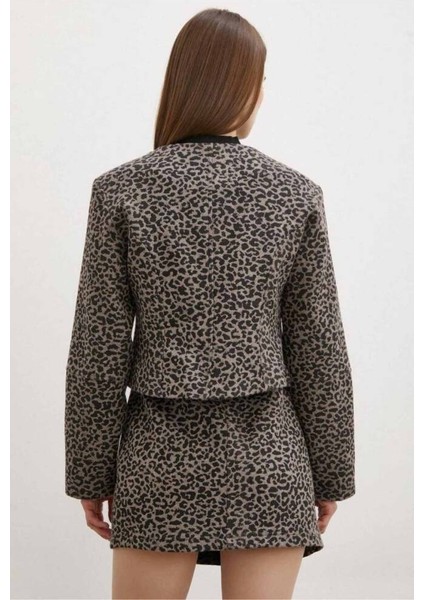 Düğme Kapamalı Crop Ceket Mını Etek Shany Zara Model Leopar Desen Takımı fırsatları