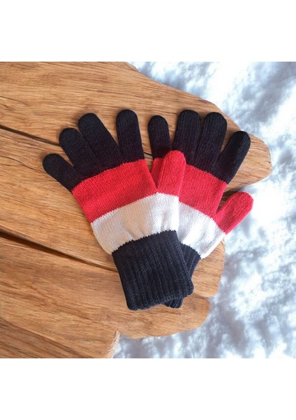 Garson Beden Erkek Çocuk Eldiven Siyah Kırmızı 8-12 Yaş