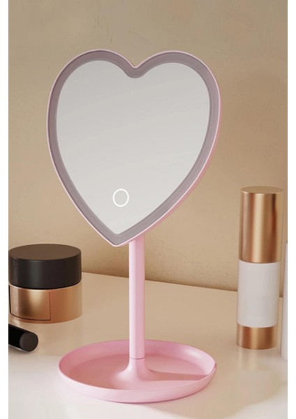 Kalp Şeklinde Ledli Masa Üstü Makyaj Aynası