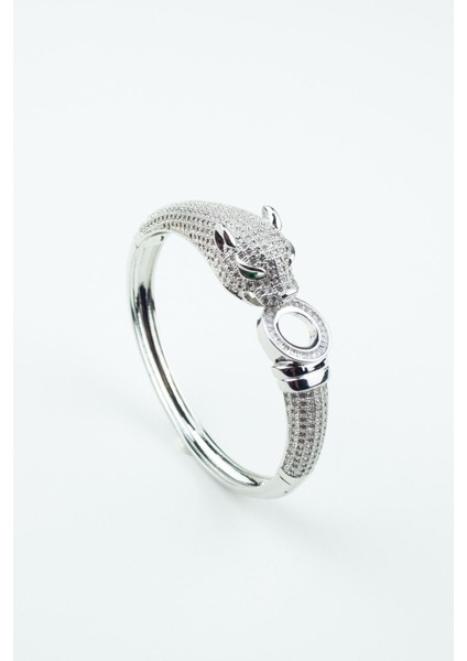 Zirkon Taşlı Leopar Kelepçe Bileklik