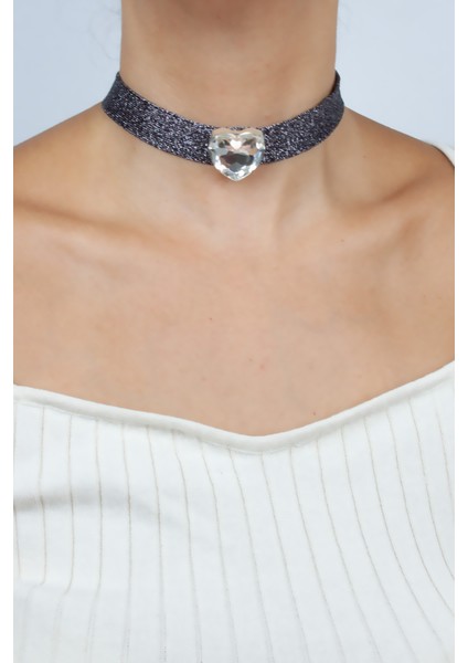 Şeffaf Kalp Kristal Choker Kolye