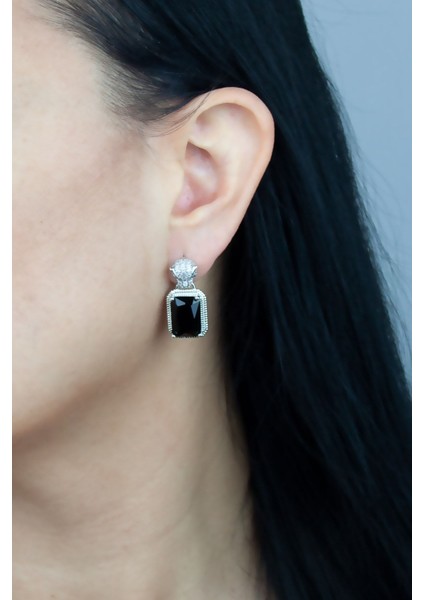 Siyah Baget Taş Leopr Figür Küpe