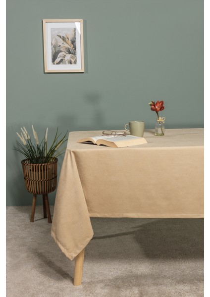 Soft Kadife Masa Örtüsü Dikdörtgen (150X220 Cm) Bej