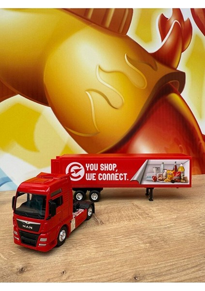 Man 4x2 ve Dorse Tır Çekici Oyuncak Metal Tır Çekici Dorseli Oyuncak Market Tırı Kapakları Açılır