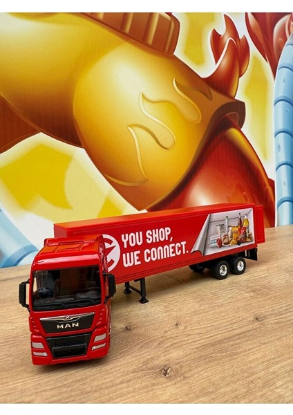 Man 4x2 ve Dorse Tır Çekici Oyuncak Metal Tır Çekici Dorseli Oyuncak Market Tırı Kapakları Açılır fırsatları