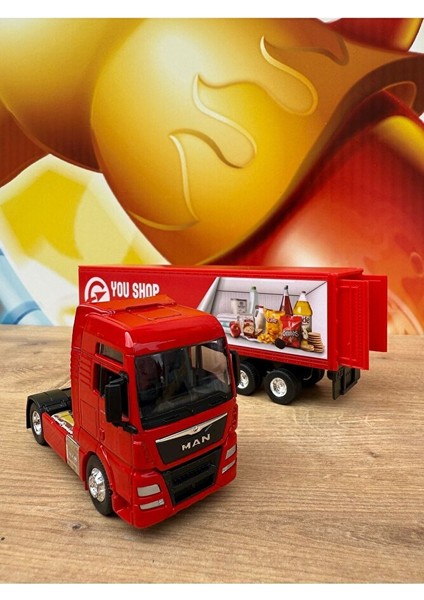 Man 4x2 ve Dorse Tır Çekici Oyuncak Metal Tır Çekici Dorseli Oyuncak Market Tırı Kapakları Açılır indirimleri