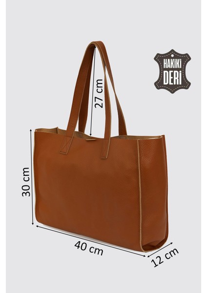 City Tote Hakiki Deri Omuz Çantası Taba SMR9182 fiyatları