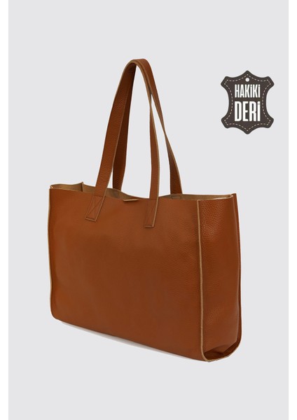 City Tote Hakiki Deri Omuz Çantası Taba SMR9182 fırsatları
