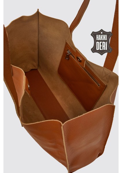 City Tote Hakiki Deri Omuz Çantası Taba SMR9182 indirimleri