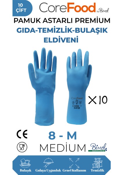 Fl3 Pamuk Astarlı Premium Gıda-Temizlik-Bulaşık Eldiveni M - 10 Çift