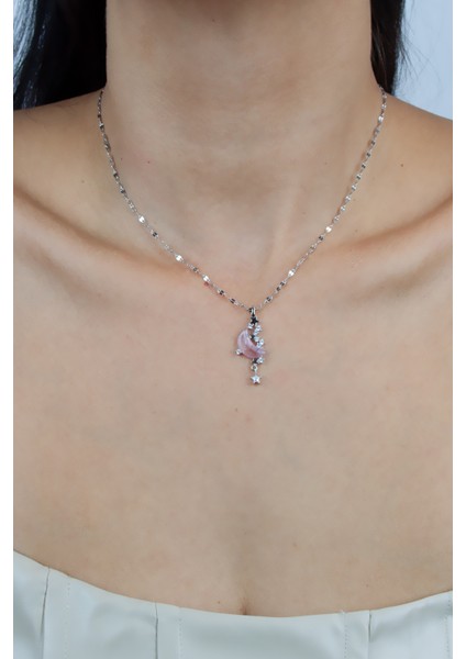 Ay ve Yıldız Figürlü Gümüş Renk Çelik Kolye modelleri